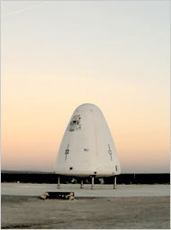 Blue Origins Rocket on its Lauch Pad in West Texas