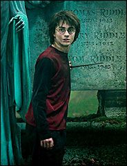 Harrry Potter in the Cemetery; presumably preparing to duel.